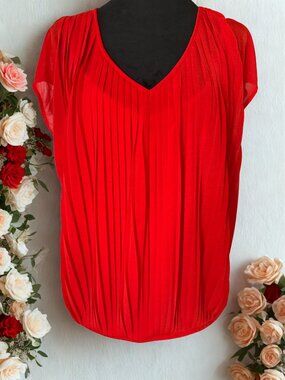 Cold Water Creek Red Orange Pleated Blouse